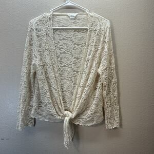 Kaktus Sheer Ivory All‎ Over Lace Tie front Cardigan Coquette Fairycore Y2K Sz L